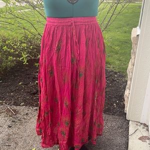 Pink and Green Peacock Maxi Skirt